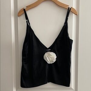 Fashion Nova Black Camisole with White Floral Detail